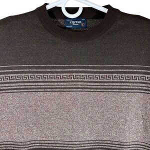 Visitor Premium Mens Brown Khaki Greek Key Crewneck Sweater Large New